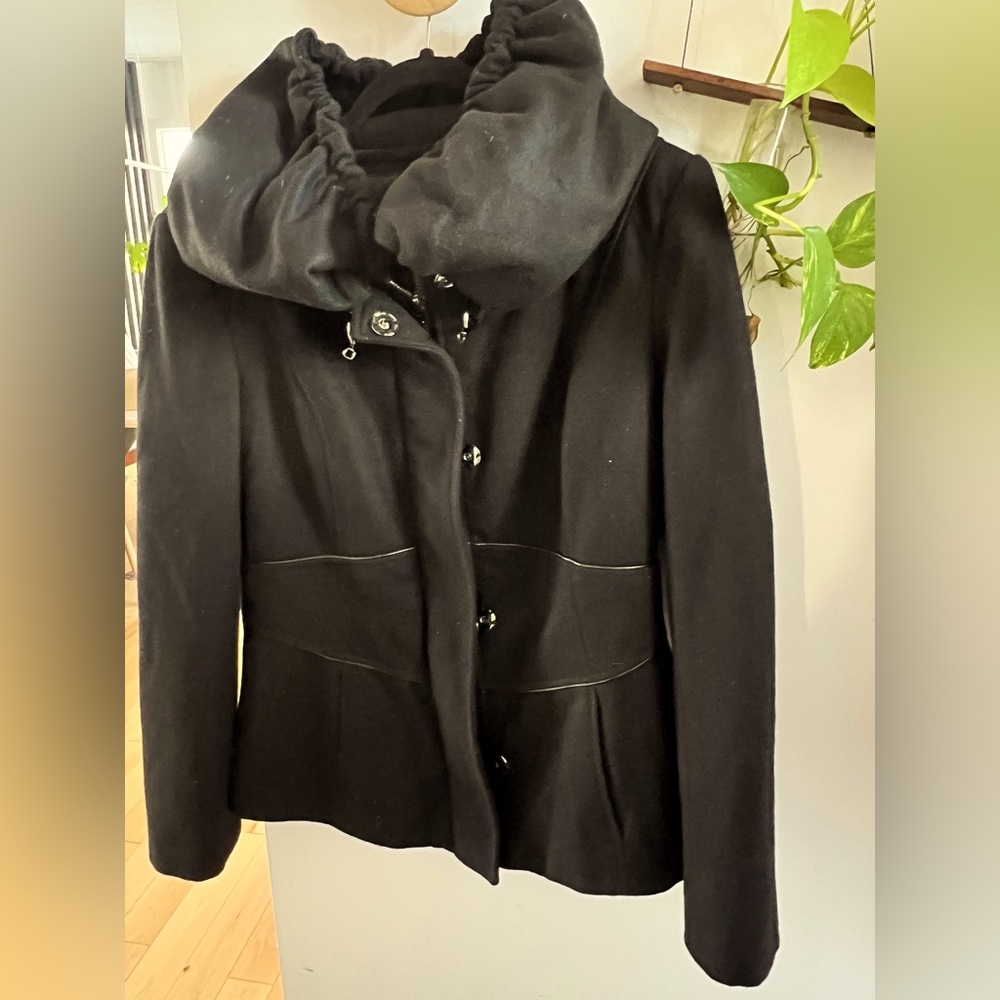 ZARA wool short Coat women’s black size XL with cowl neck Black